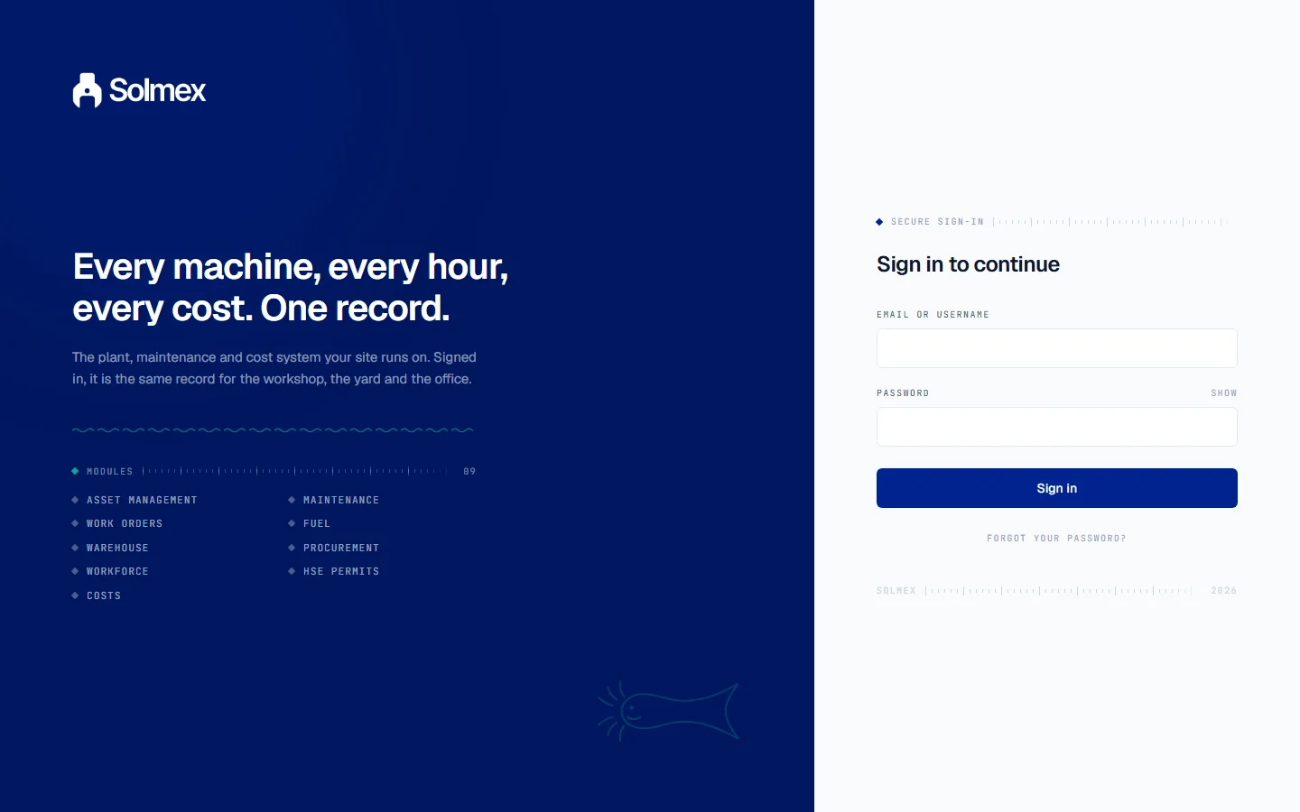 The sign-in page at a company's own address, asking for an email or username and a password