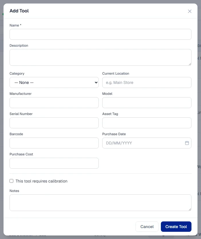 The Add Tool form